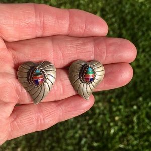 Vintage ZUNI STERLING MULTI STONE INLAY EARRINGS